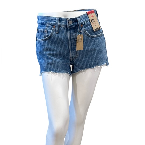 LEVI 501 HIGH RISE MEDIUM INDIGO DENIM SHORTS NWT - Picture 4 of 6